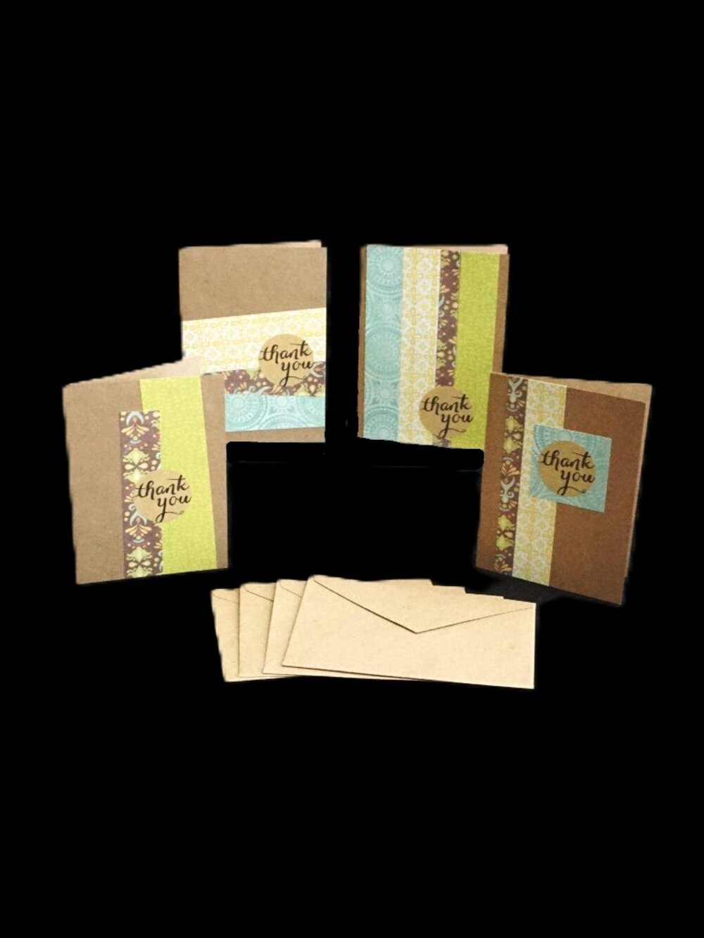 4 Small Thank You Handmade Note Cards Kraft Small Muted Multi-Color